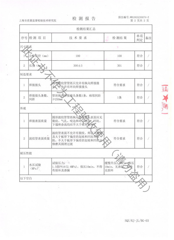 JTW金屬軟管檢測報告